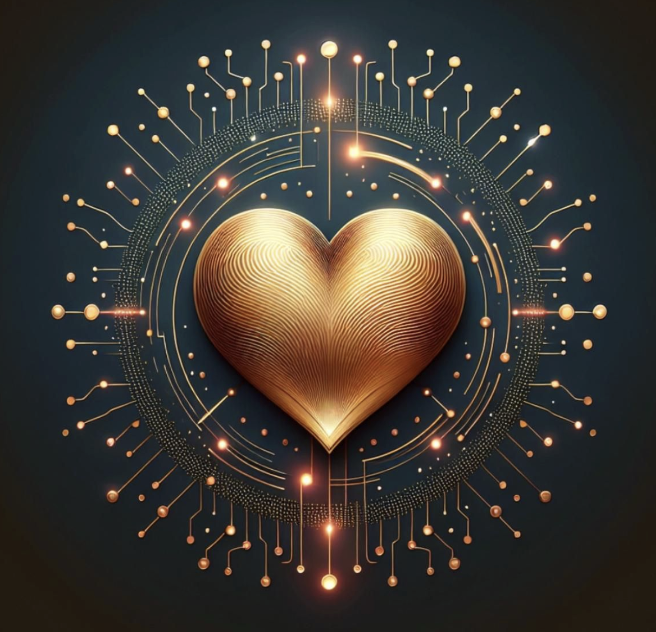 Heart-Centered AI Vision - Interconnected neural networks representing the harmony between artificial and human intelligence